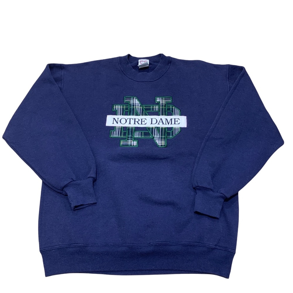 Vintage Notre Dame Fighting Irish Plaid Logo USA Made Crewneck Sweatshirt